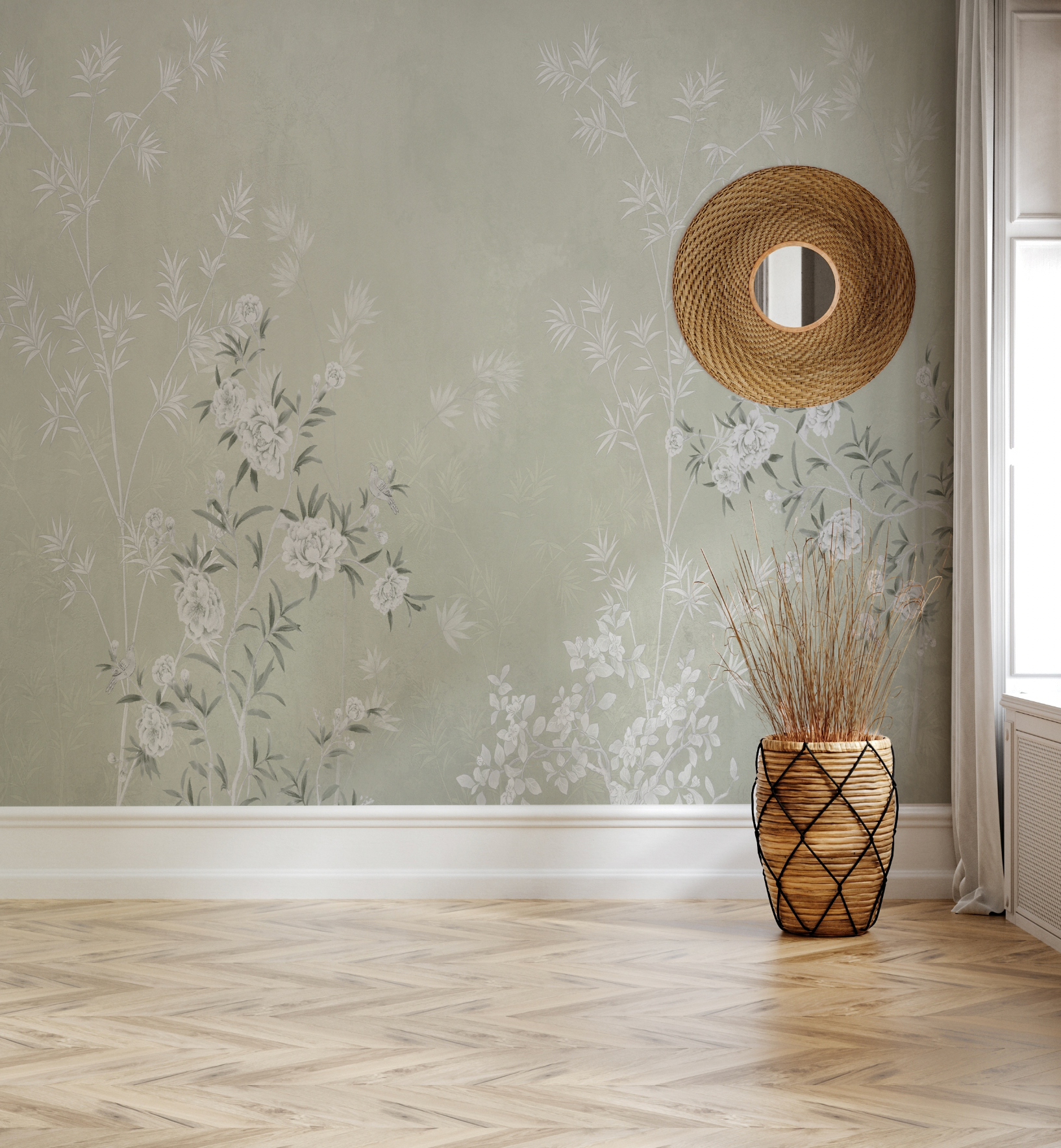 Chinoiserie Bamboo in Sage Green Wallpaper