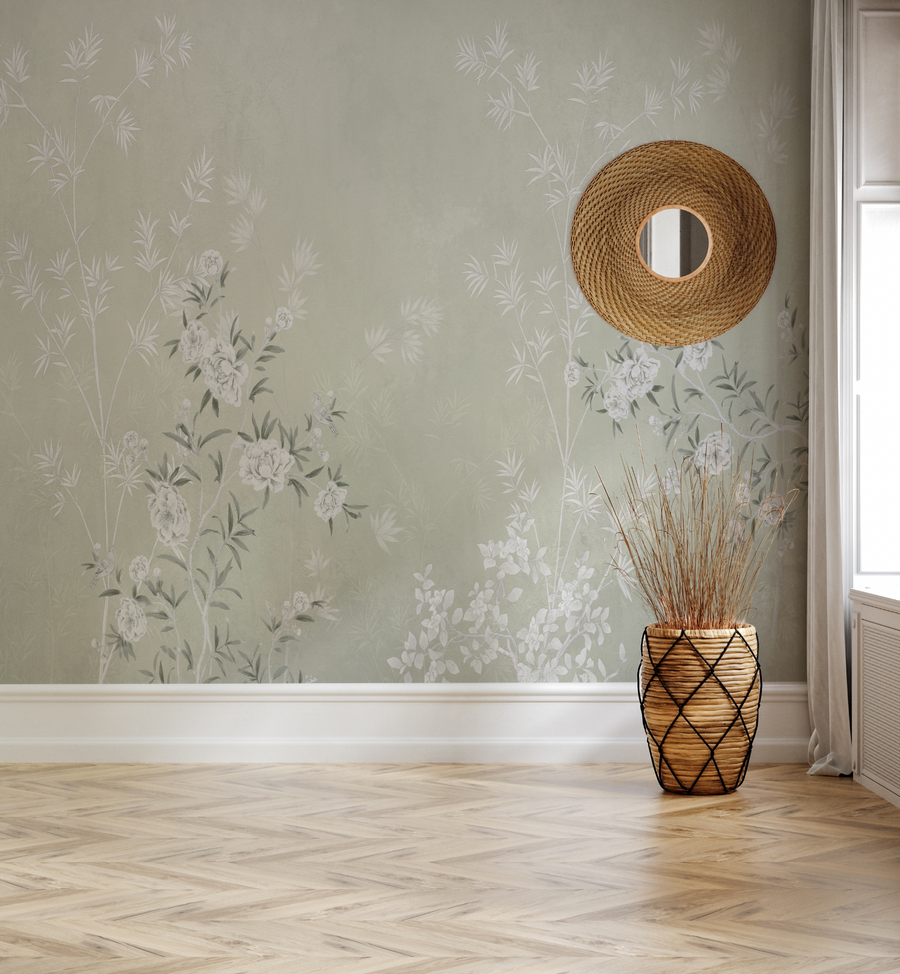 Chinoiserie Bamboo in Sage Green Wallpaper chinoiserie wallpaper — Olive et Oriel