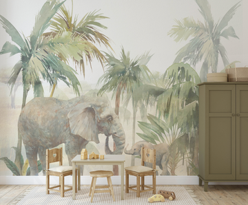 Jungle Elephants Wallpaper Mural from Olive et Oriel where you can shop wallpaper and artworks online