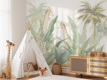 Jungle Giraffes Wallpaper Mural from Olive et Oriel where you can shop wallpaper and artworks online