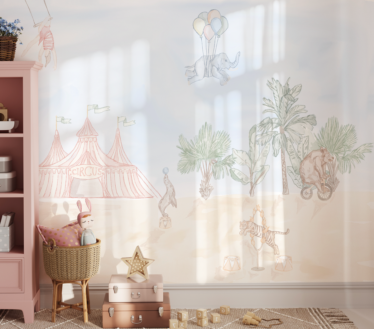 Animal Circus Wallpaper Mural from Olive et Oriel where you can shop wallpaper and artworks online