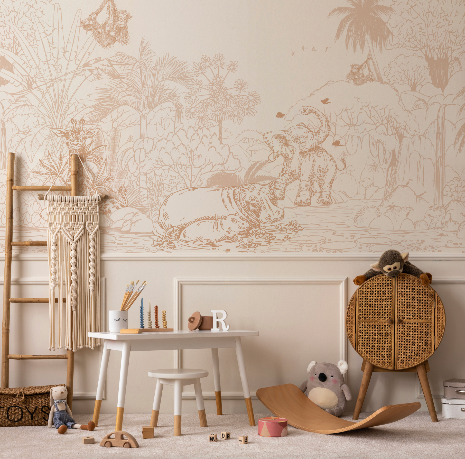 Jungle Babies Beige Wallpaper Mural