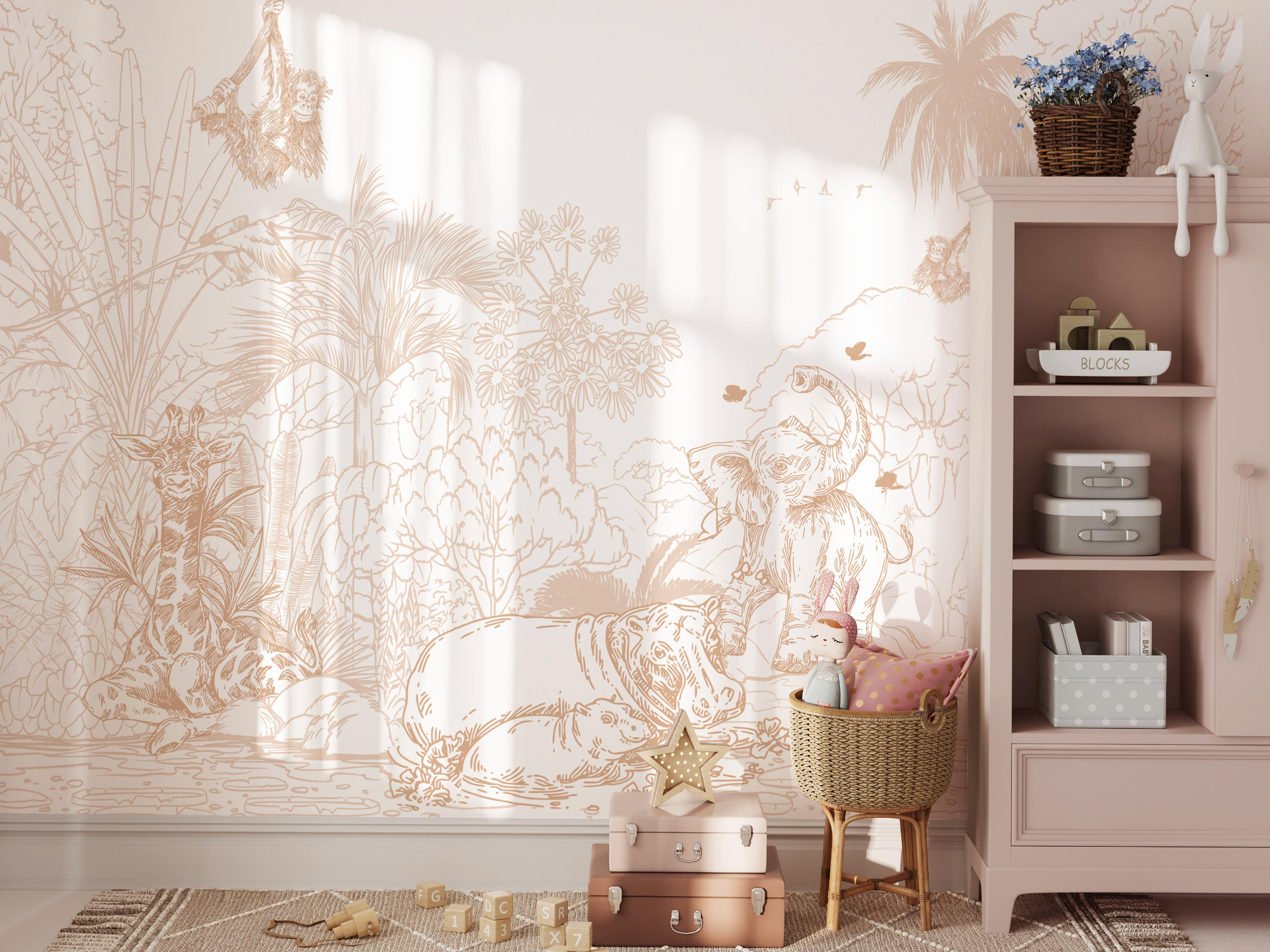 Jungle Babies Beige Wallpaper Mural