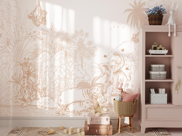 Jungle Babies Beige Wallpaper Mural from Olive et Oriel where you can shop wallpaper and artworks online