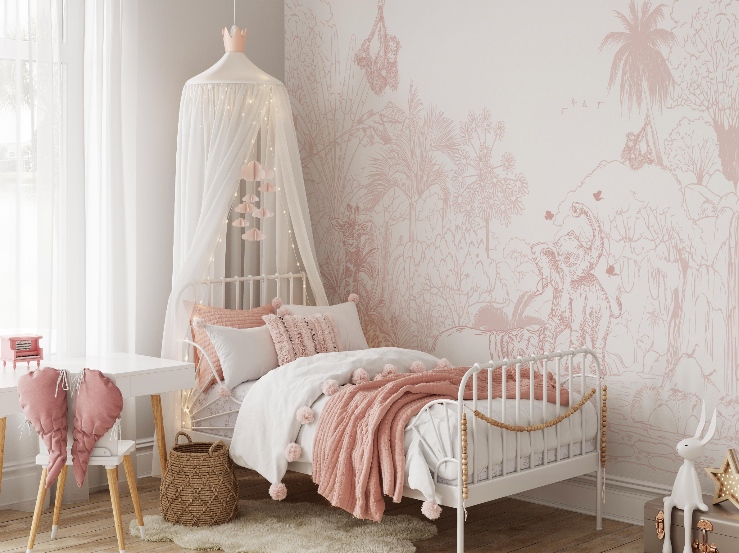 Jungle Babies in Pink Wallpaper Mural