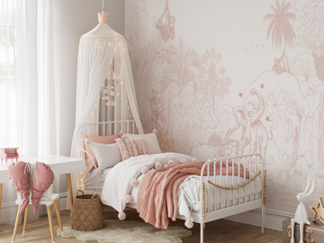 Jungle Babies in Pink Wallpaper Mural from Olive et Oriel where you can shop wallpaper and artworks online