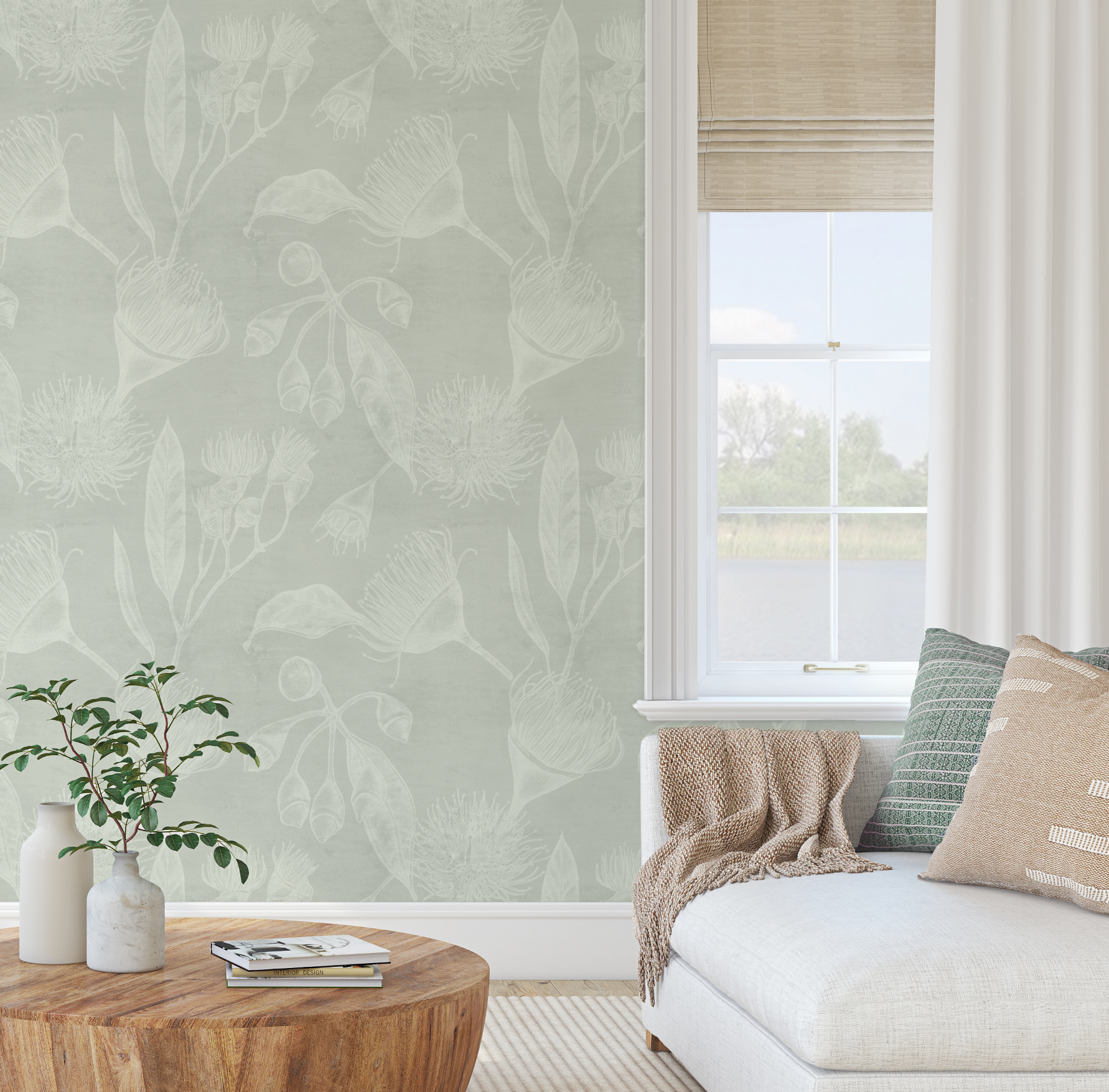 Flowering Gum in Sage Green Wallpaper