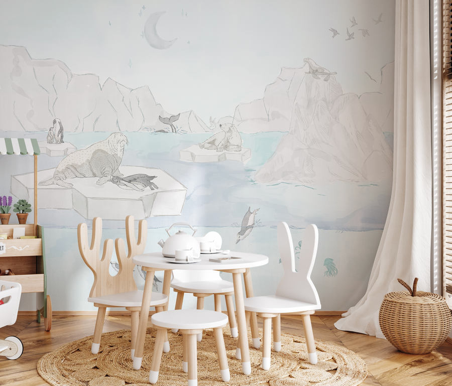 Antarctic Ocean Animals Wallpaper Mural from Olive et Oriel where you can shop wallpaper and artworks online