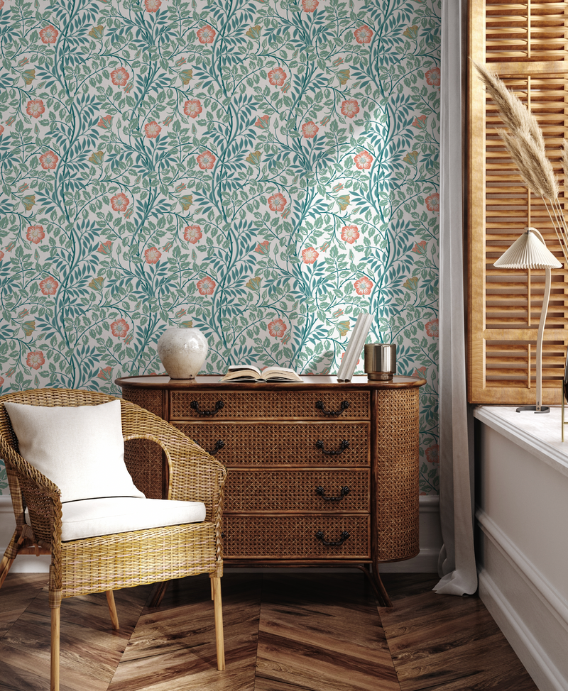 Luxe Vintage Floral Wallpaper from Olive et Oriel where you can shop wallpaper and artworks online