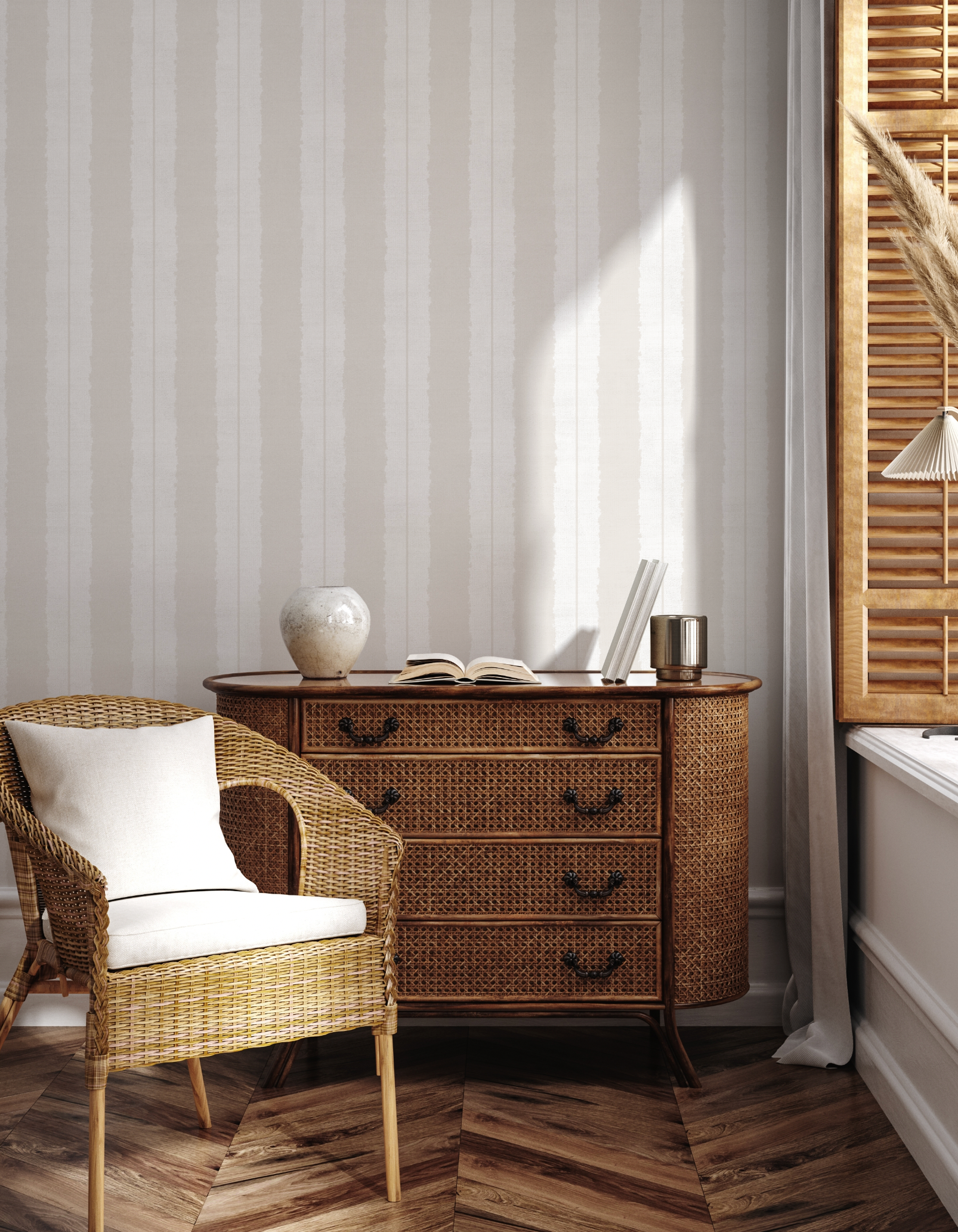 Painterly Stripes In Oatmeal Grey Wallpaper