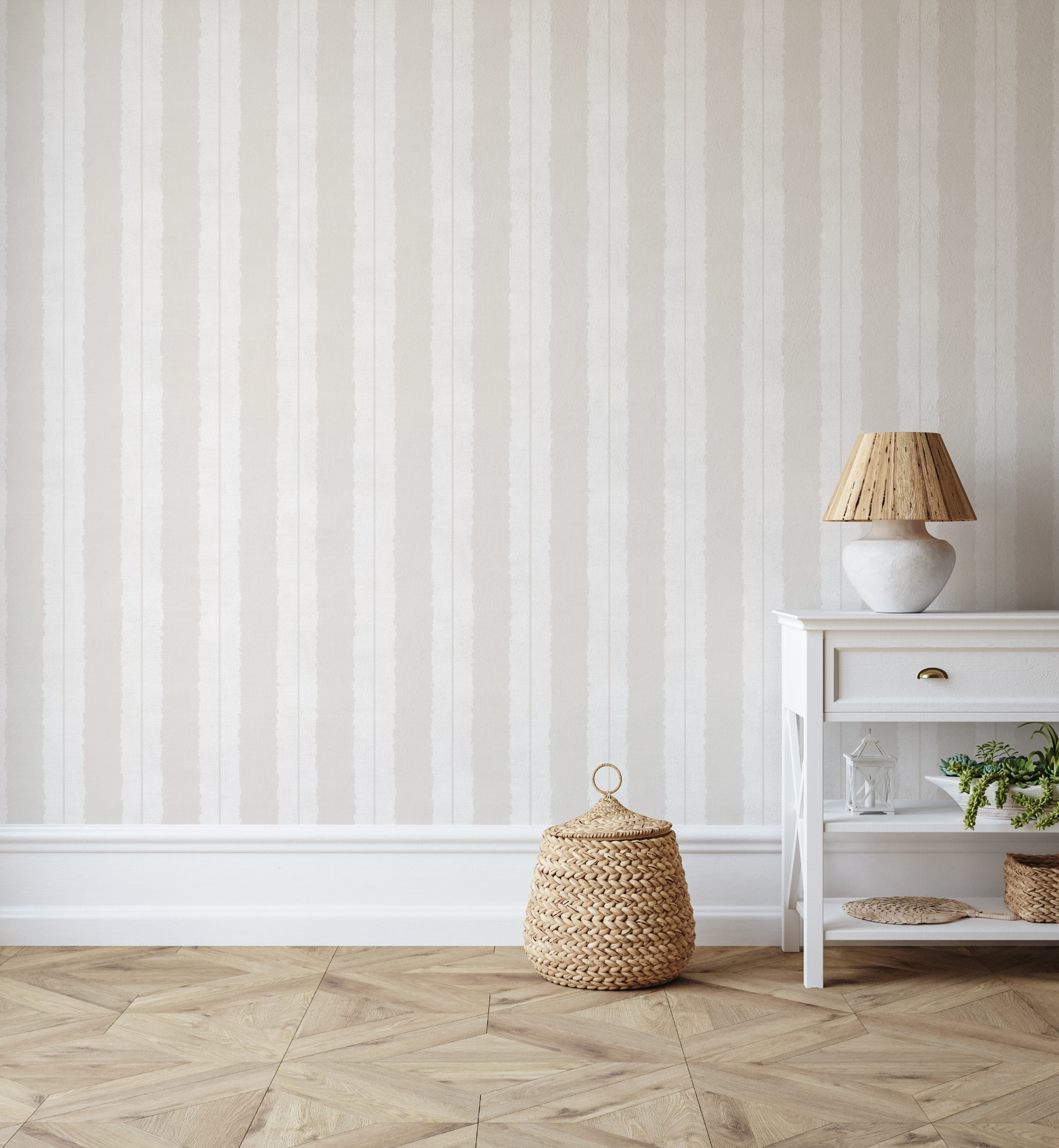 Painterly Stripes In Oatmeal Grey Wallpaper