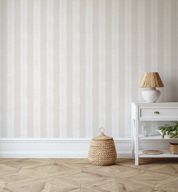 Painterly Stripes In Oatmeal Grey Wallpaper from Olive et Oriel where you can shop wallpaper and artworks online