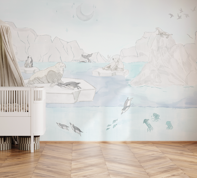 Antarctic Ocean Animals Wallpaper Mural from Olive et Oriel where you can shop wallpaper and artworks online