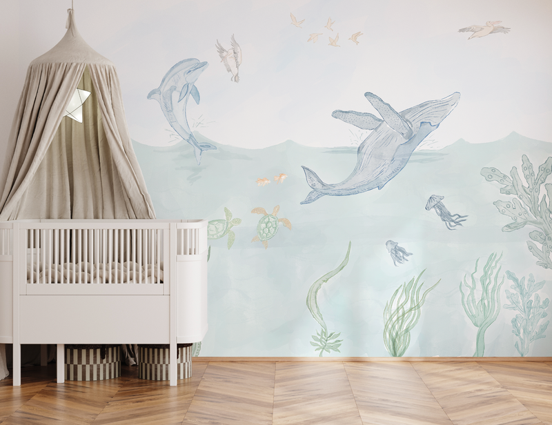 Ocean Friends Wallpaper Mural from Olive et Oriel where you can shop wallpaper and artworks online