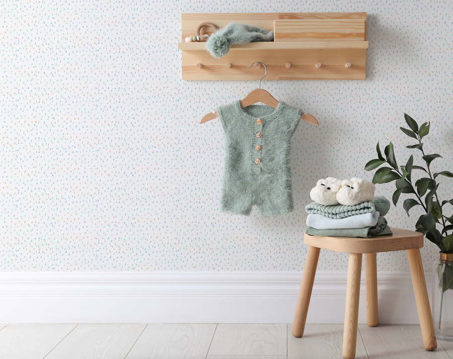 Fun Rain Drops Wallpaper from Olive et Oriel where you can shop wallpaper and artworks online