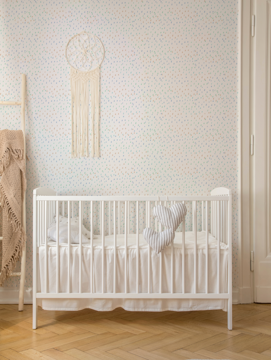 Fun Rain Drops Wallpaper from Olive et Oriel where you can shop wallpaper and artworks online