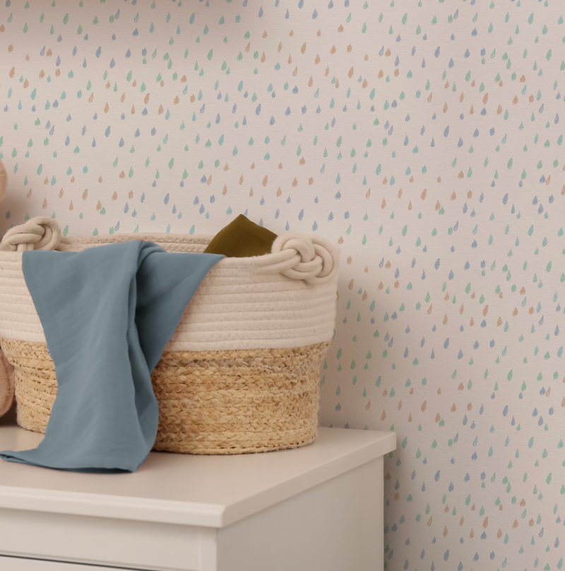 Fun Rain Drops Wallpaper from Olive et Oriel where you can shop wallpaper and artworks online