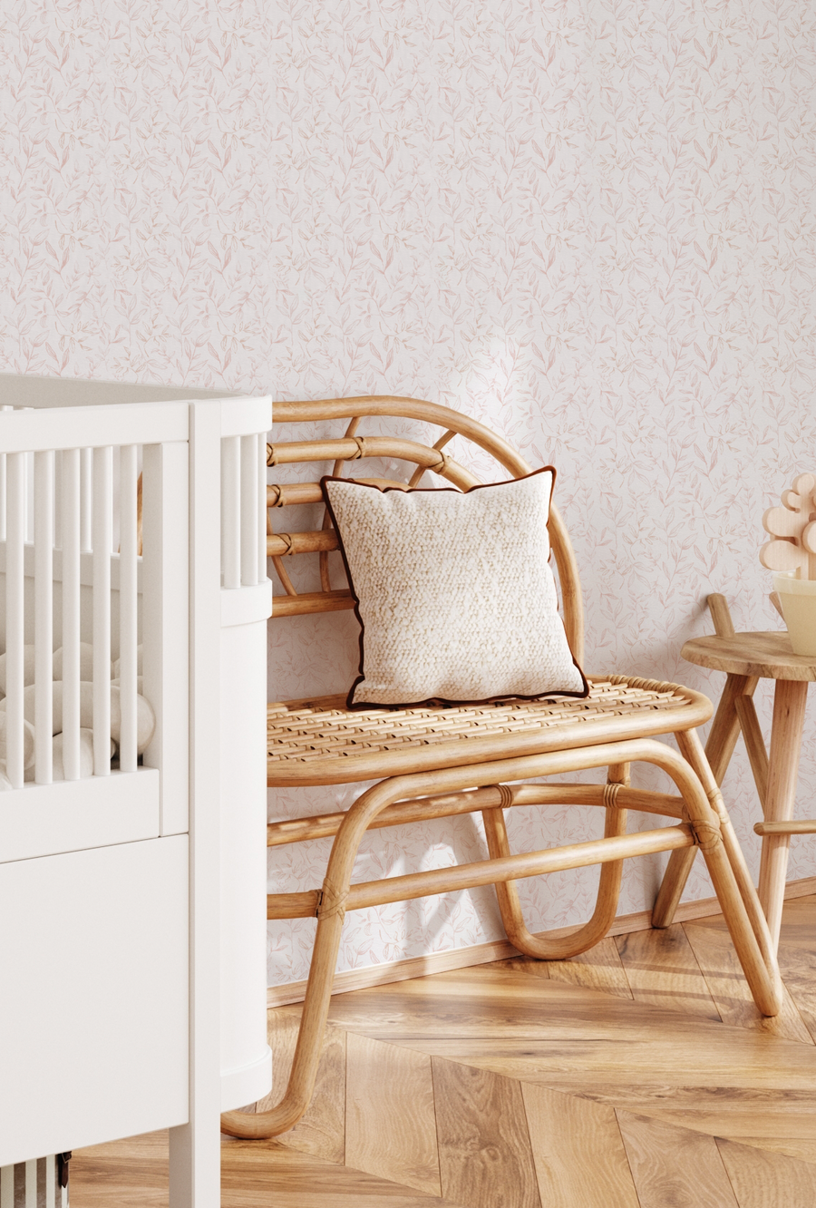 Falling Sketched Leaves in Soft Pink Wallpaper from Olive et Oriel where you can shop wallpaper and artworks online