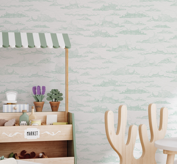 Cloudy Days in Sage Green Wallpaper from Olive et Oriel where you can shop wallpaper and artworks online