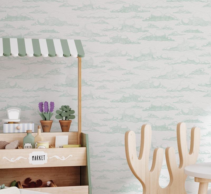 Cloudy Days in Sage Green Wallpaper