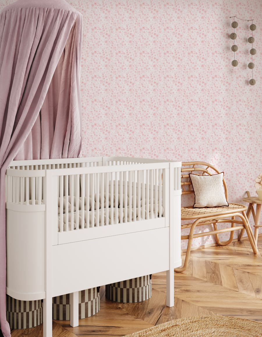 Sweet Pink Flowers Wallpaper from Olive et Oriel where you can shop wallpaper and artworks online