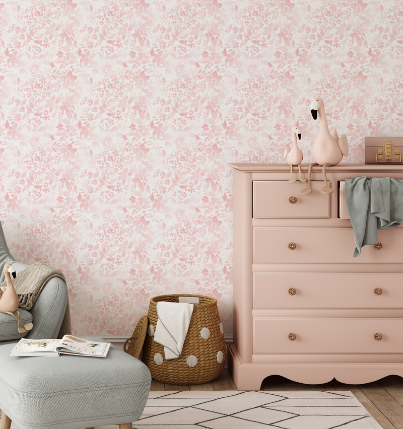 Watercolour Posy Soft Pink Wallpaper