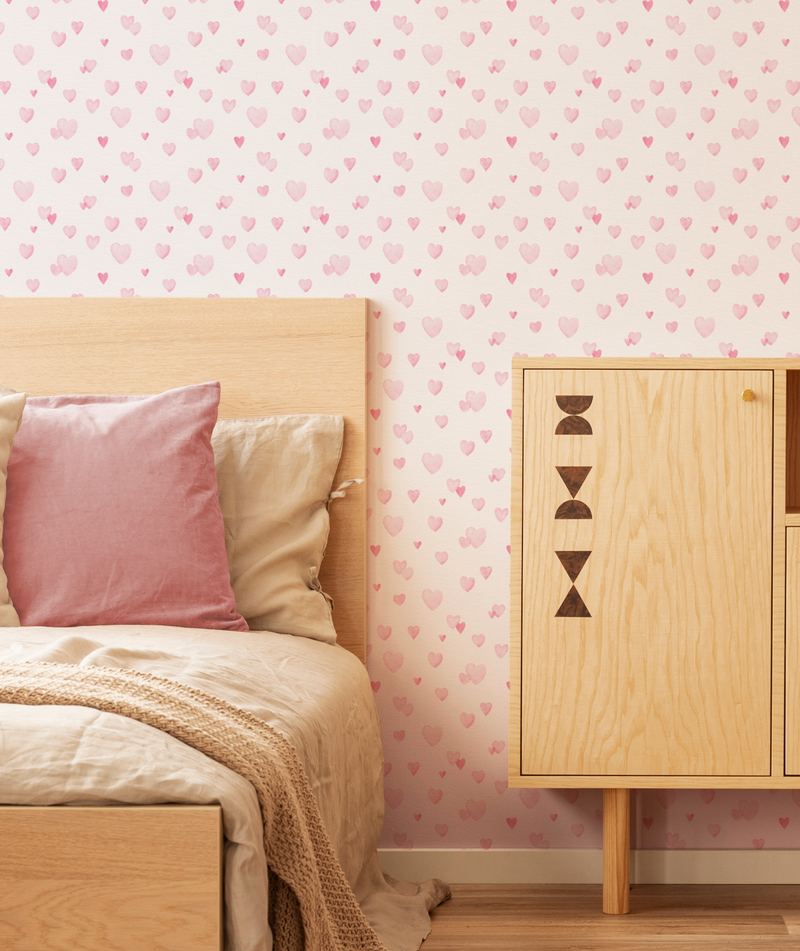 Littlest Love In Pink Wallpaper from Olive et Oriel where you can shop wallpaper and artworks online