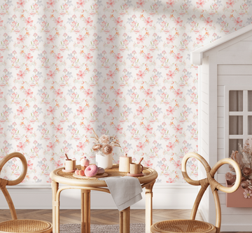 Little Boho Flowers in Soft Orange & Pink Wallpaper from Olive et Oriel where you can shop wallpaper and artworks online