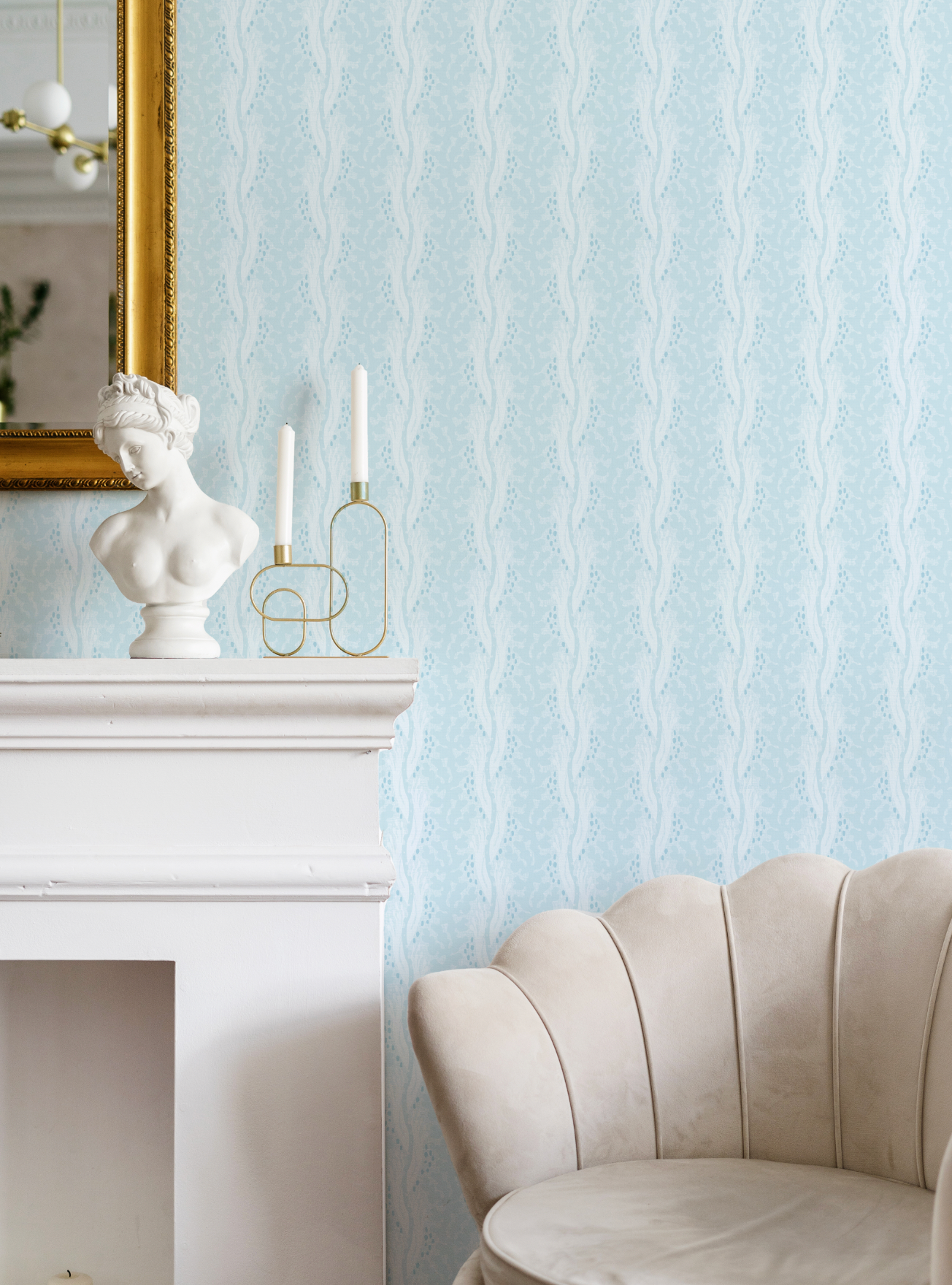 Past the Reef in Light Blue Wallpaper from Olive et Oriel where you can shop wallpaper and artworks online