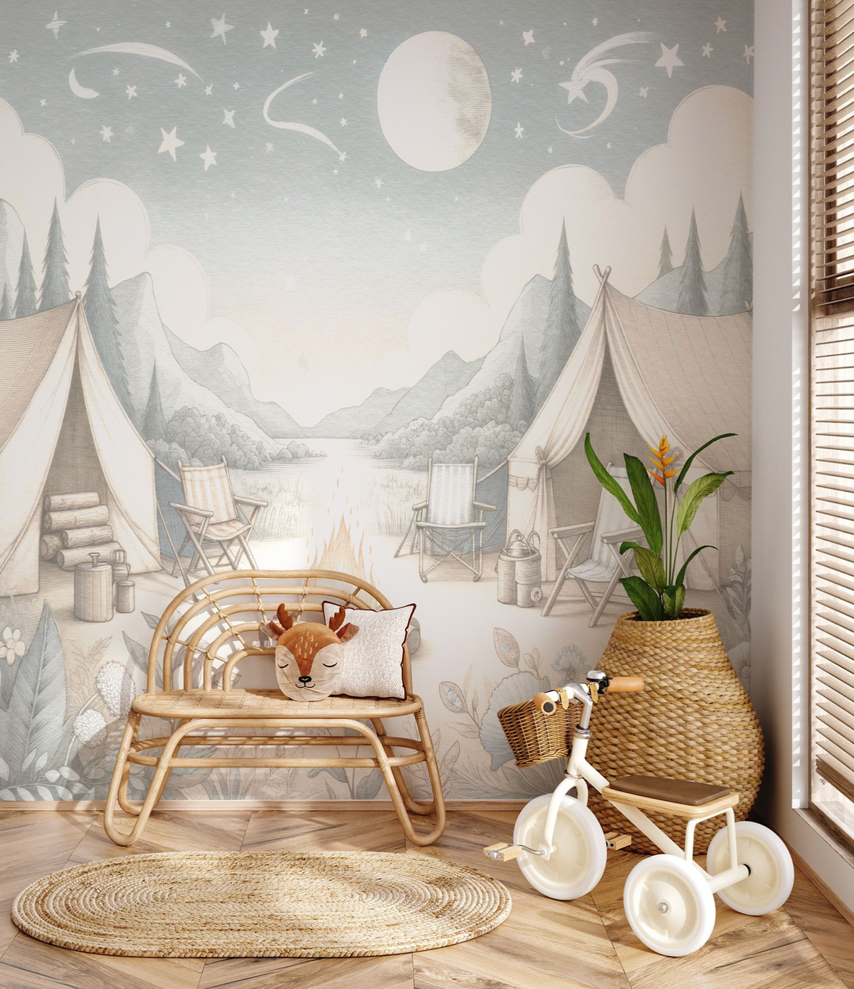 Whimsical Woodland Retreat Wallpaper Mural from Olive et Oriel where you can shop wallpaper and artworks online