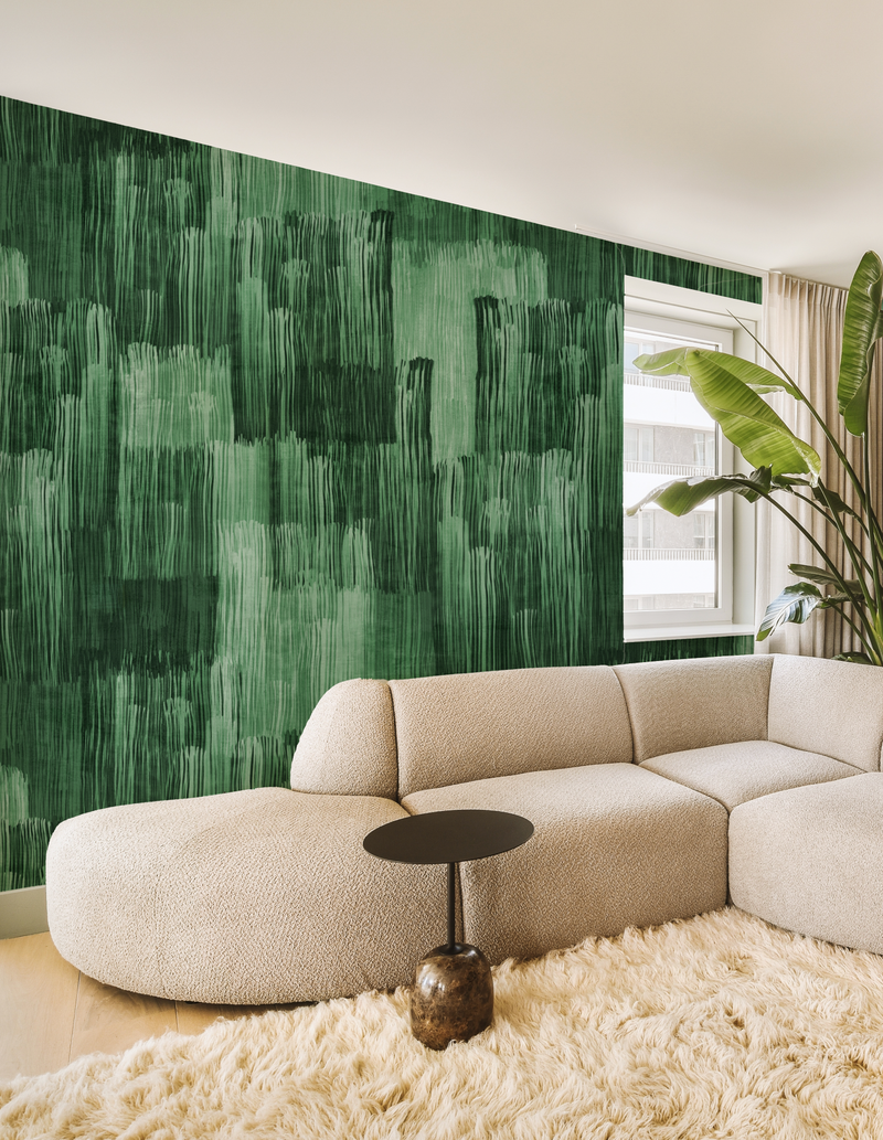 Eccentric Paint Stripes Dark Green Wallpaper