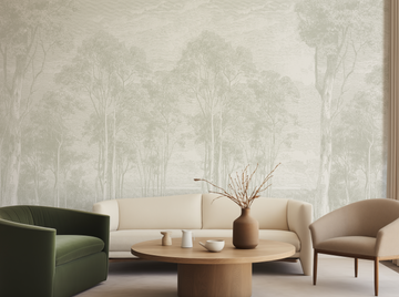 Eucalyptus Trees Soft Sage Green Wallpaper from Olive et Oriel where you can shop wallpaper and artworks online