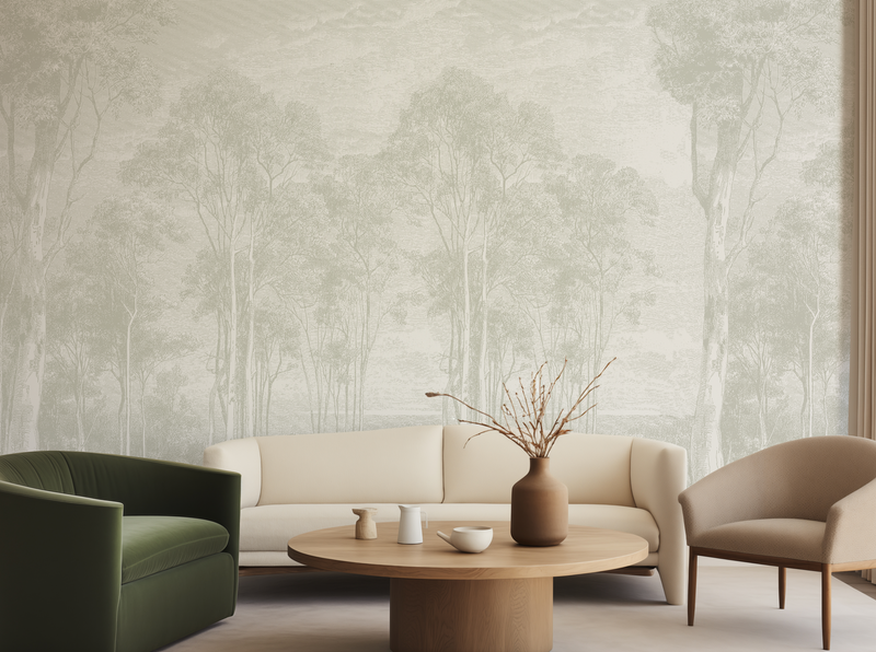 Eucalyptus Trees Soft Sage Green Wallpaper