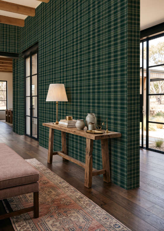 Highland Tartan in Dark Green Wallpaper
