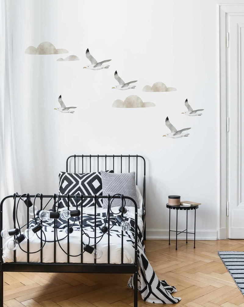 Sea Birds Decal Set-Decals-Olive et Oriel-Decorate your kids bedroom wall decor with removable wall decals, these fabric kids decals are a great way to add colour and update your children's bedroom. Available as girls wall decals or boys wall decals, there are also nursery decals.