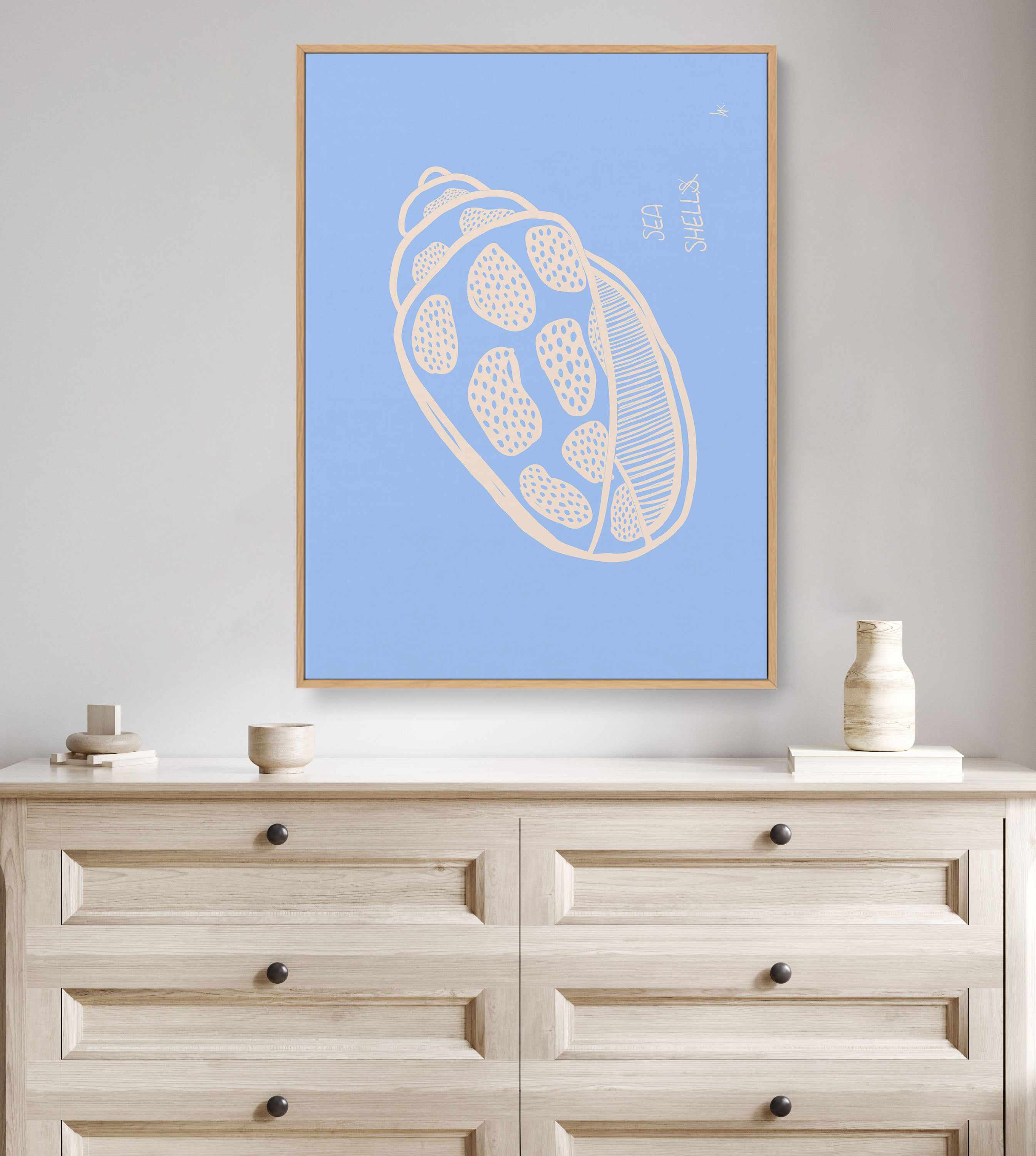 Sea Shell Pink Soft Blue By Anne Korako | Framed Canvas Art Print