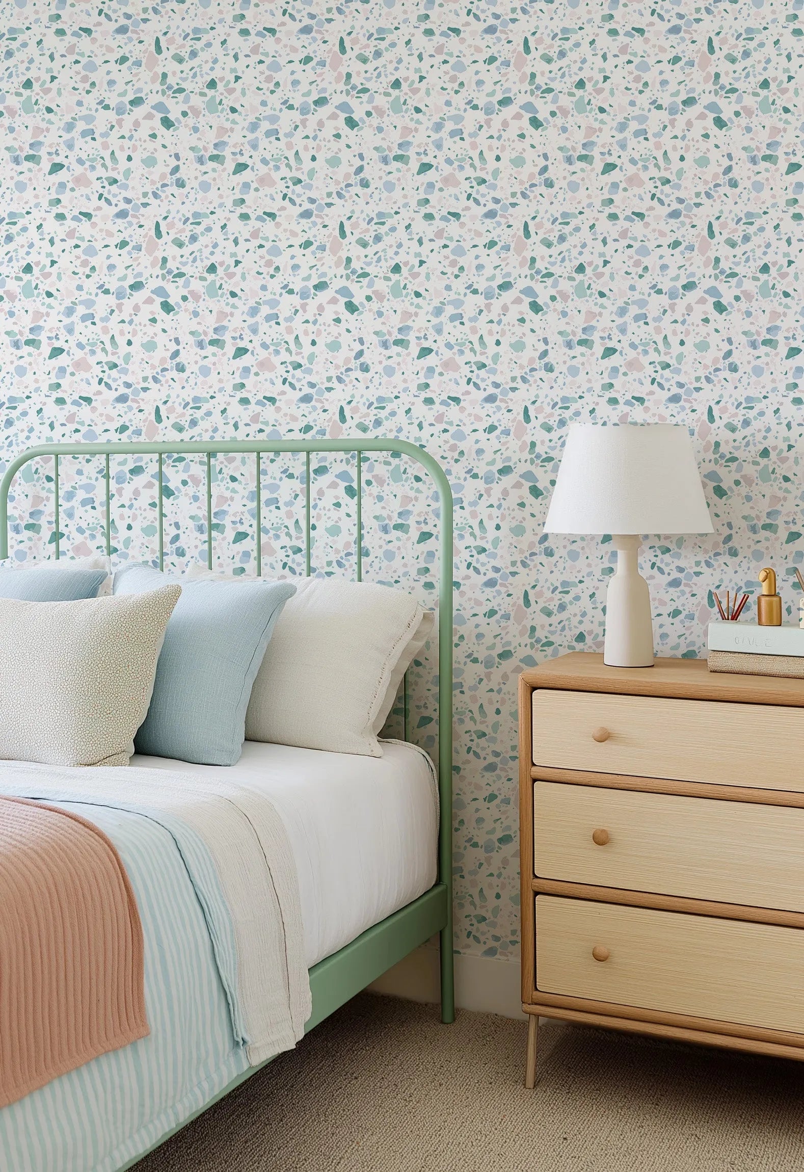 Sea Glass Terrazzo Wallpaper from Olive et Oriel where you can shop wallpaper and artworks online