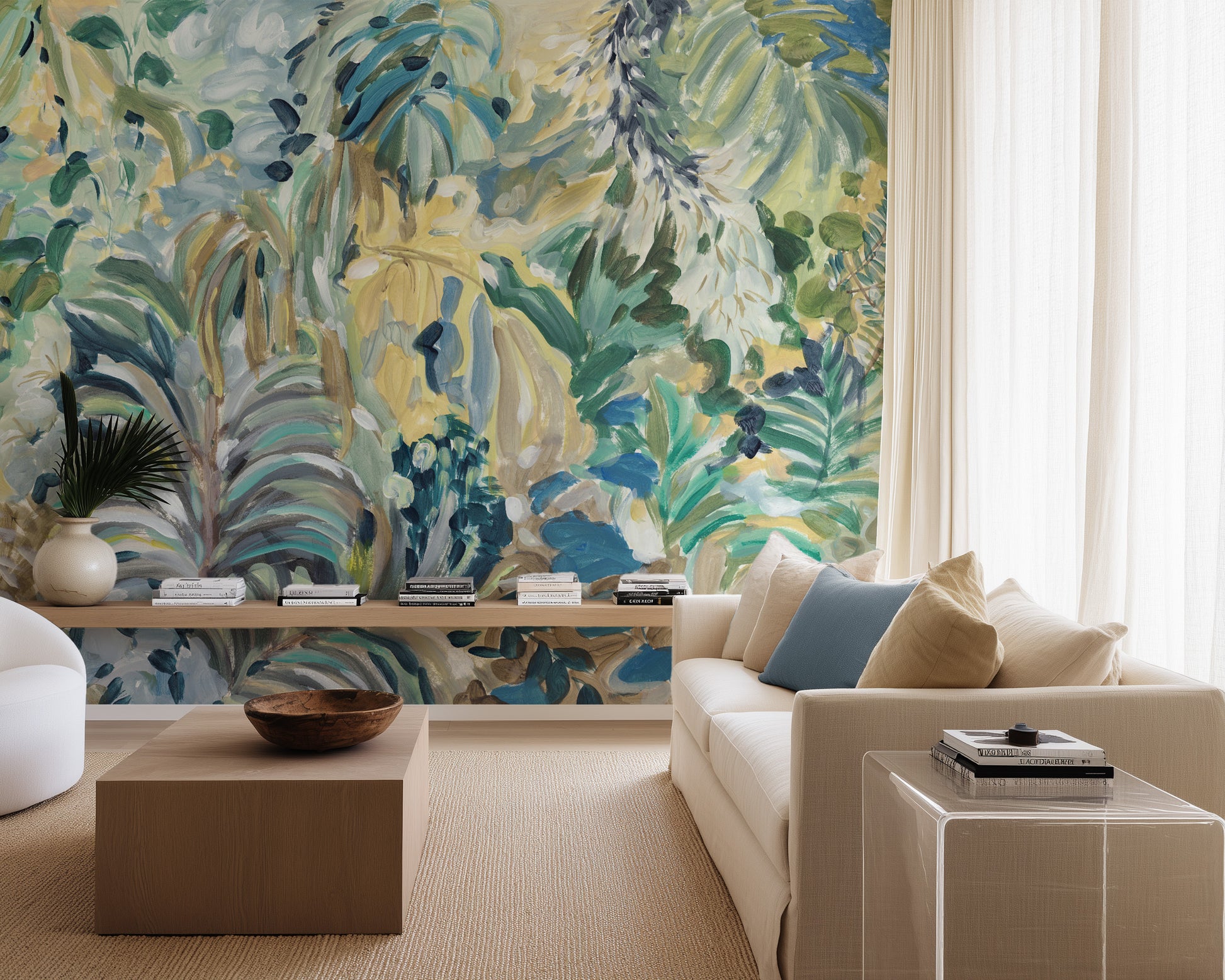 Abstract Botanical Wallpaper Mural in Emerald Green Wallpaper from Olive et Oriel where you can shop wallpaper and artworks online