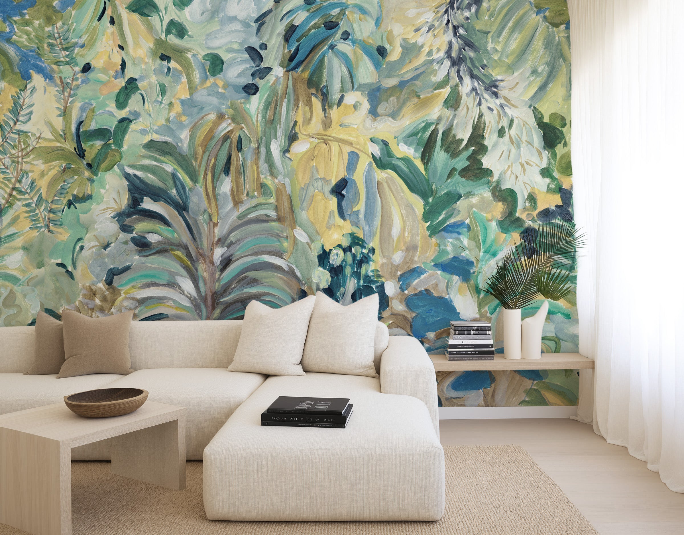 Abstract Botanical Wallpaper Mural in Emerald Green Wallpaper from Olive et Oriel where you can shop wallpaper and artworks online