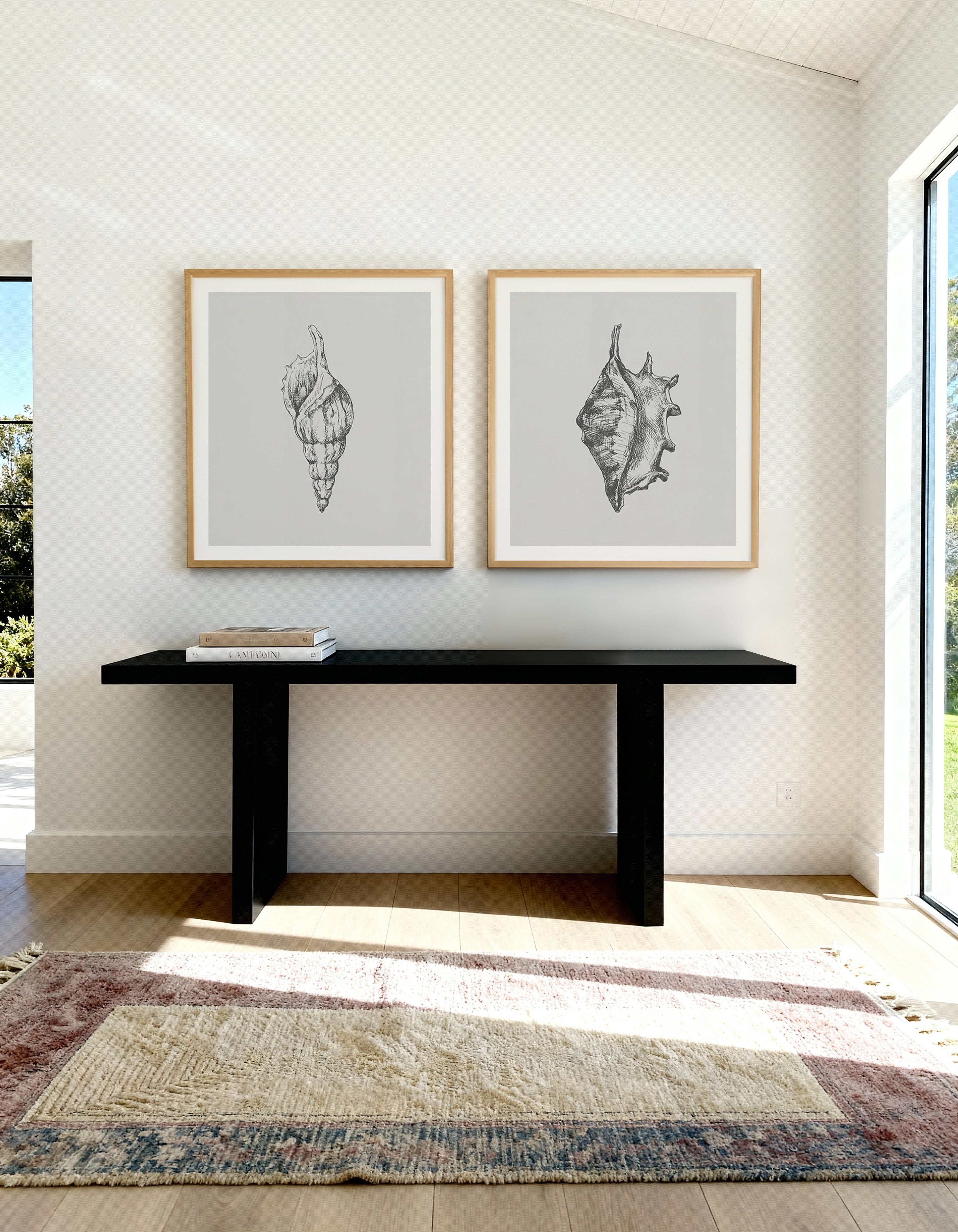 Seashell Atlantic Triton & Seashell Conch SQ Art Print Set of 2 | Matching Wall Art