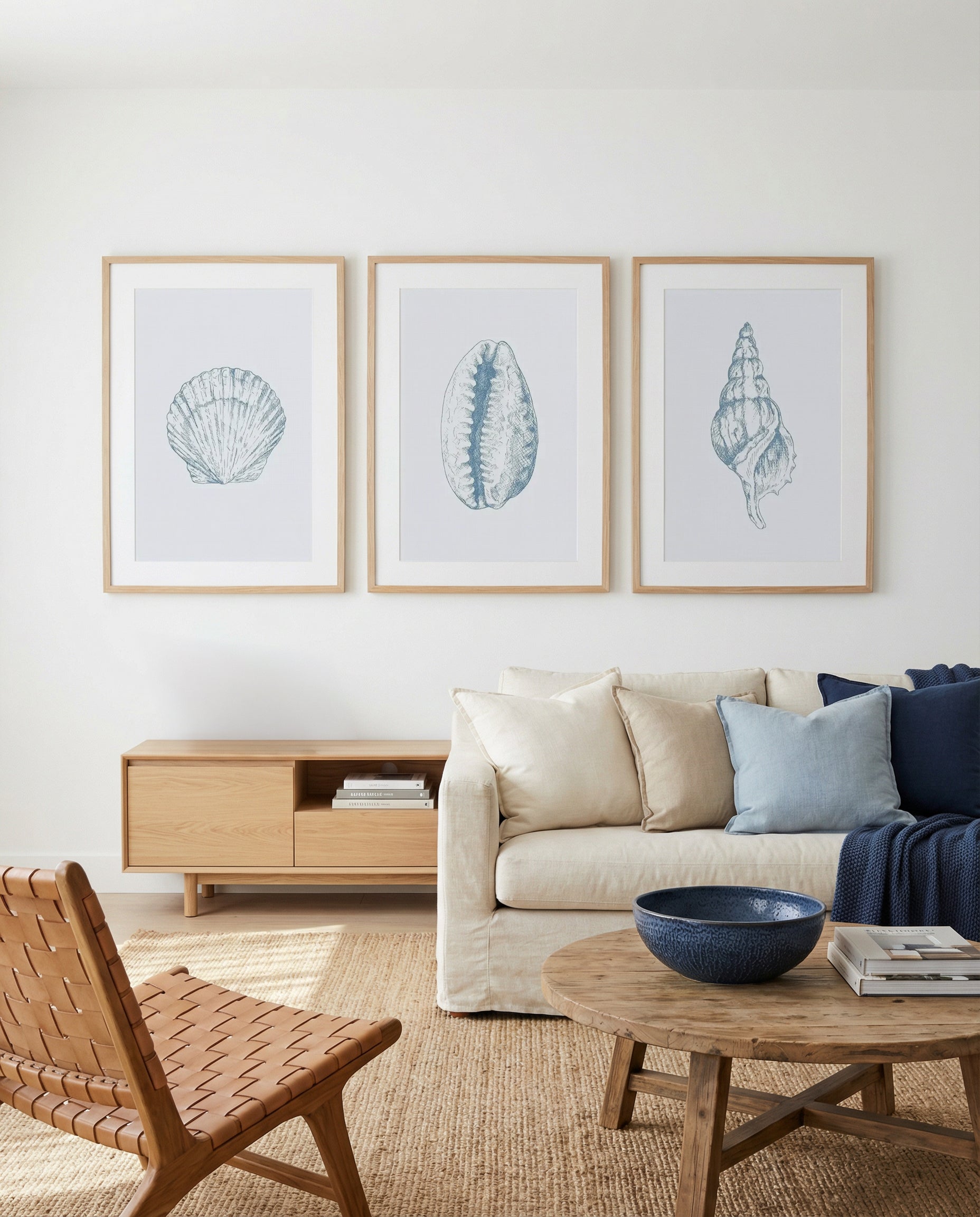 Seashell Bay Scallop, Cowrie & Atlantic Triton | 3 Piece Wall Art Set