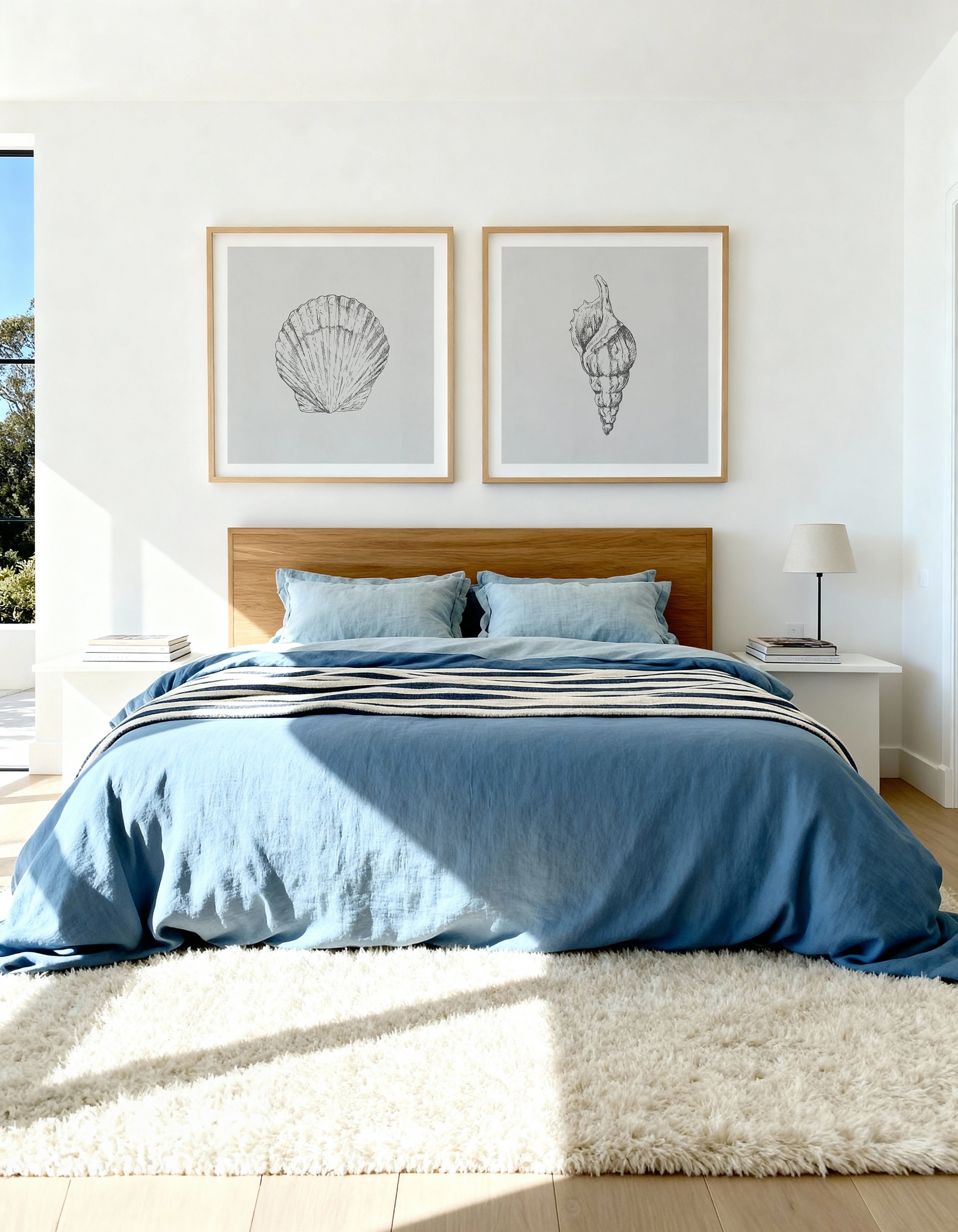 Seashell Bay Scallop & Seashell Atlantic Triton SQ Art Print Set of 2 | Matching Wall Art