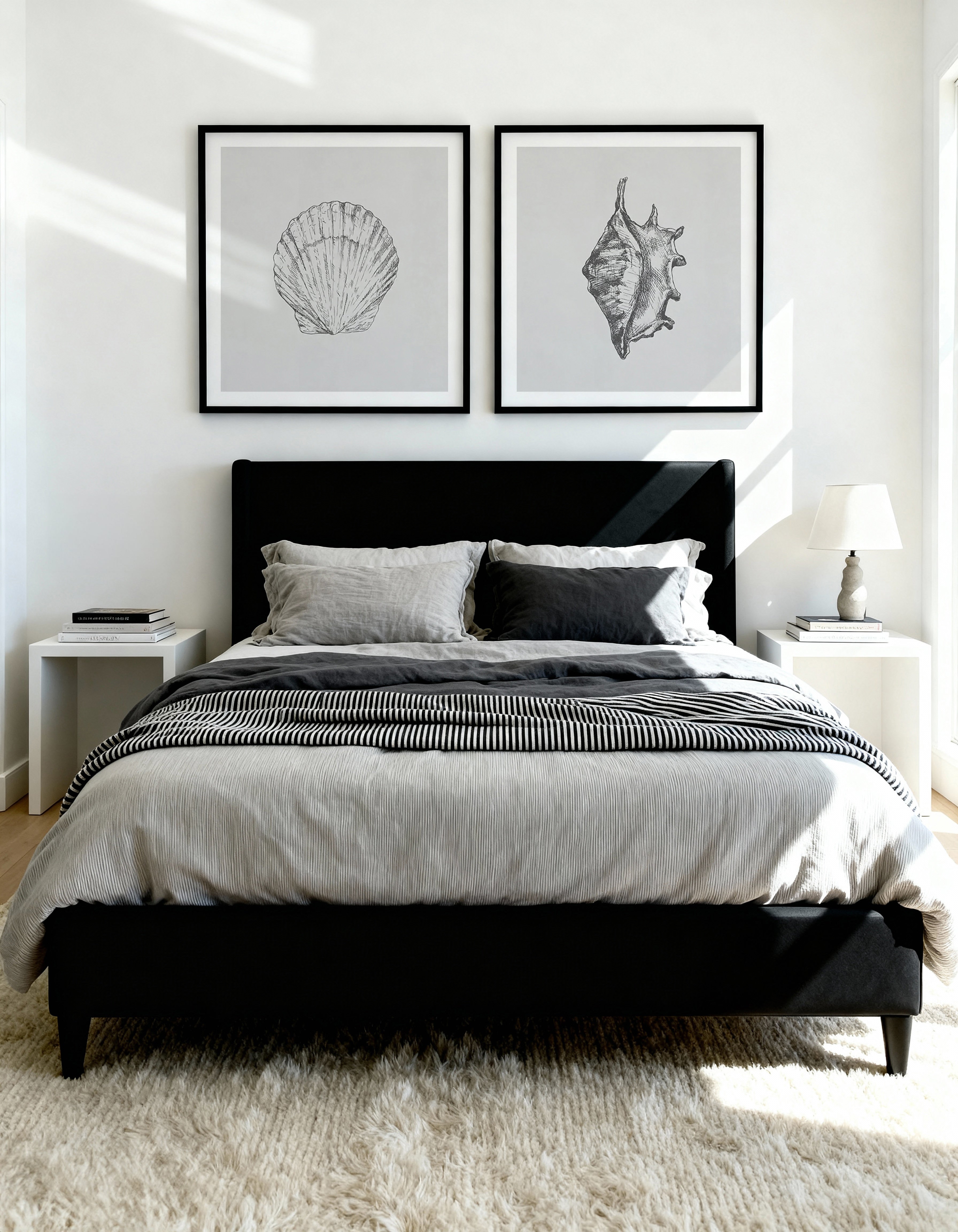 Seashell Bay Scallop & Seashell Conch SQ Art Print Set of 2 | Matching Wall Art