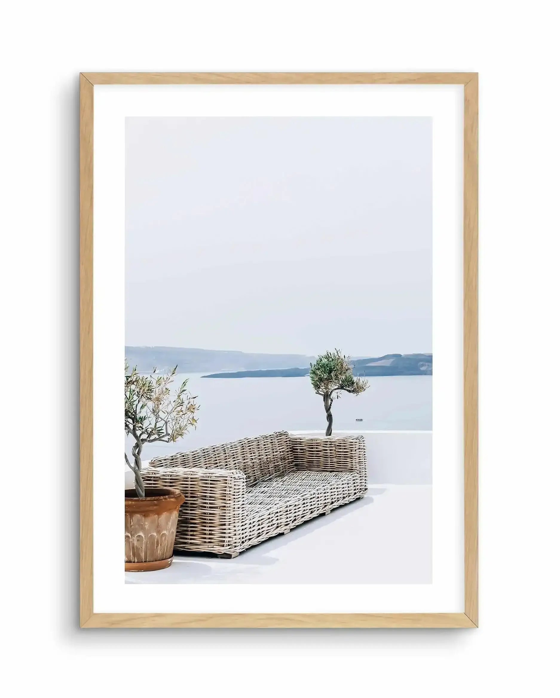 Seat In The Sun Art Print-Shop Greece Wall Art Prints Online with Olive et Oriel - Our collection of Greek Islands art prints offer unique wall art including blue domes of Santorini in Oia, mediterranean sea prints and incredible posters from Milos and other Greece landscape photography - this collection will add mediterranean blue to your home, perfect for updating the walls in coastal, beach house style. There is Greece art on canvas and extra large wall art with fast, free shipping across Aus