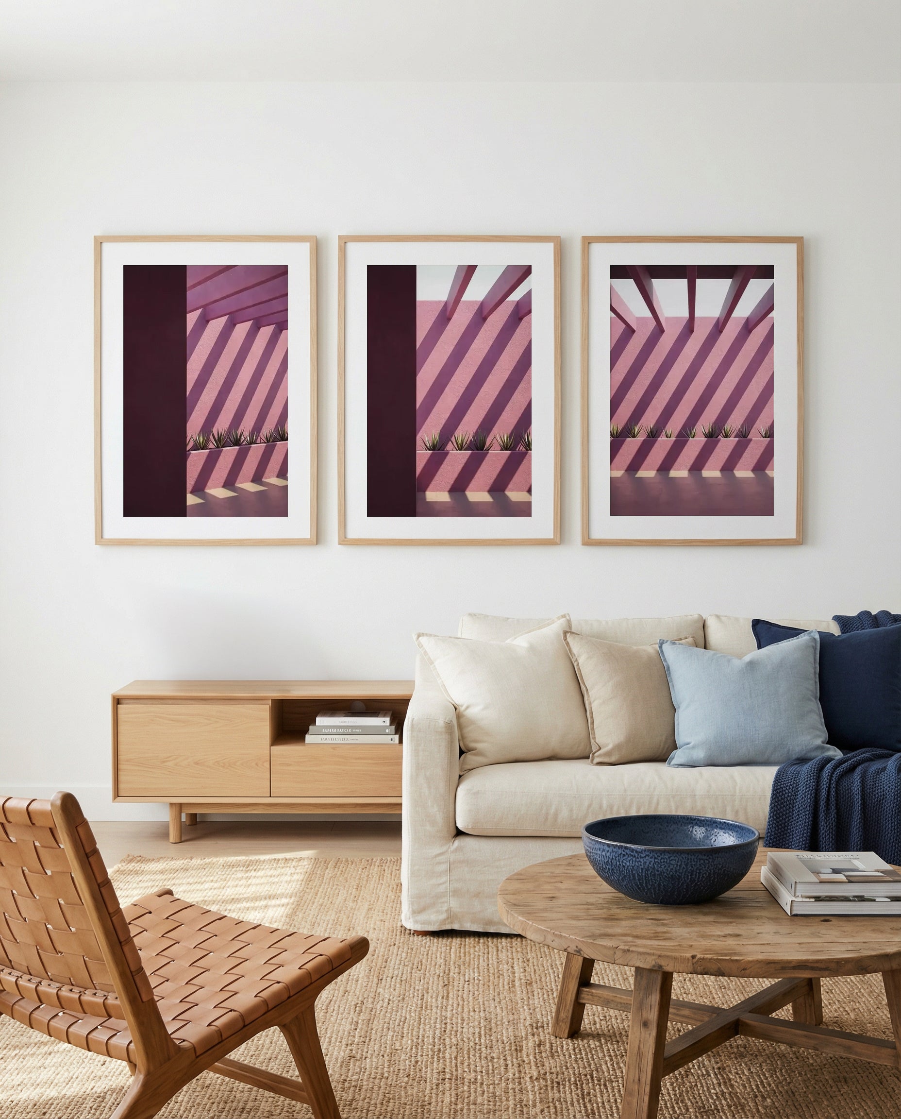 Shade I, II & III by Guachinarte | 3 Piece Wall Art Set in Purple art print oak frame with white border