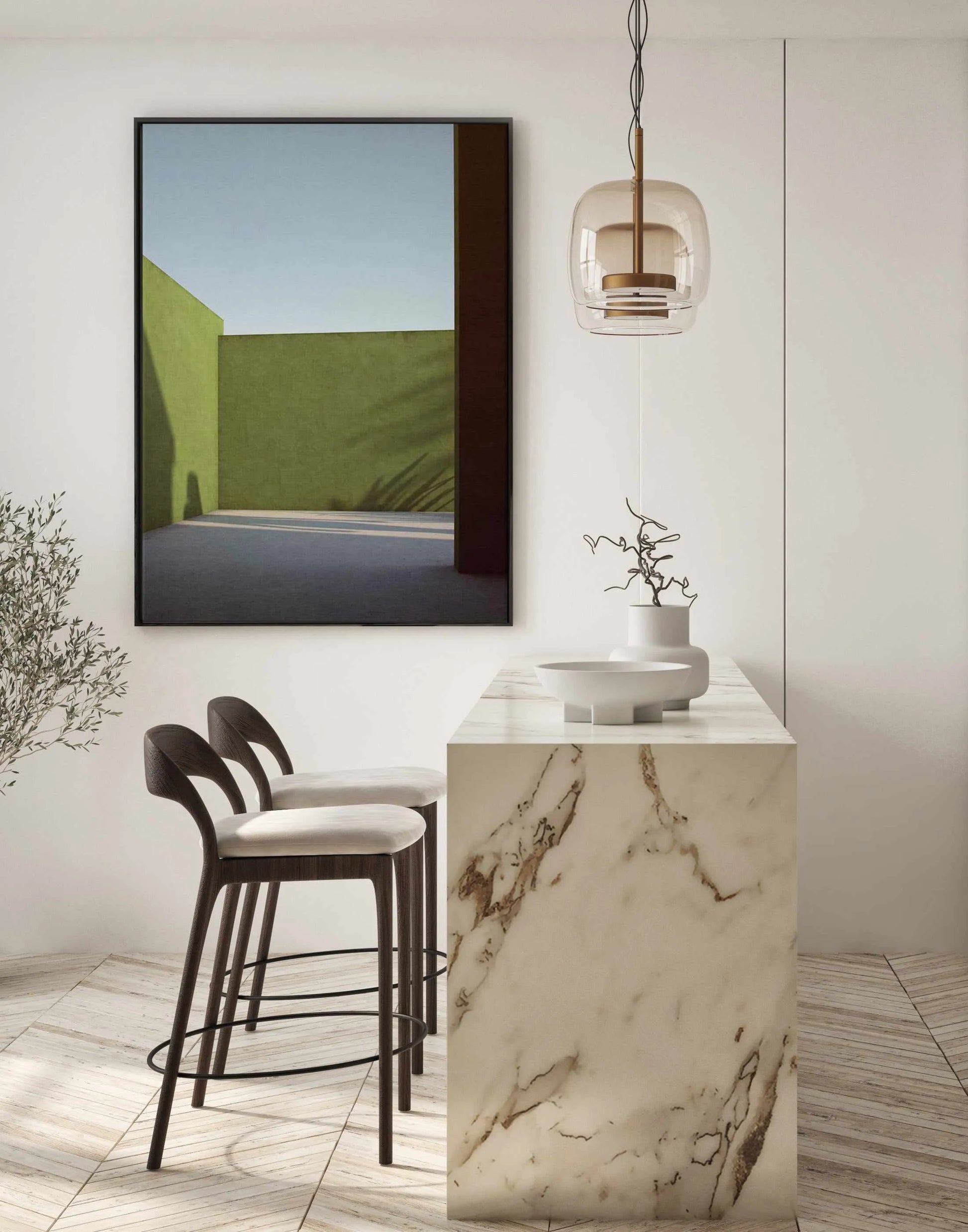 Shadows on Green by Guachinarte | Framed Canvas Art Print from Olive et Oriel where you can shop wallpaper and artworks online