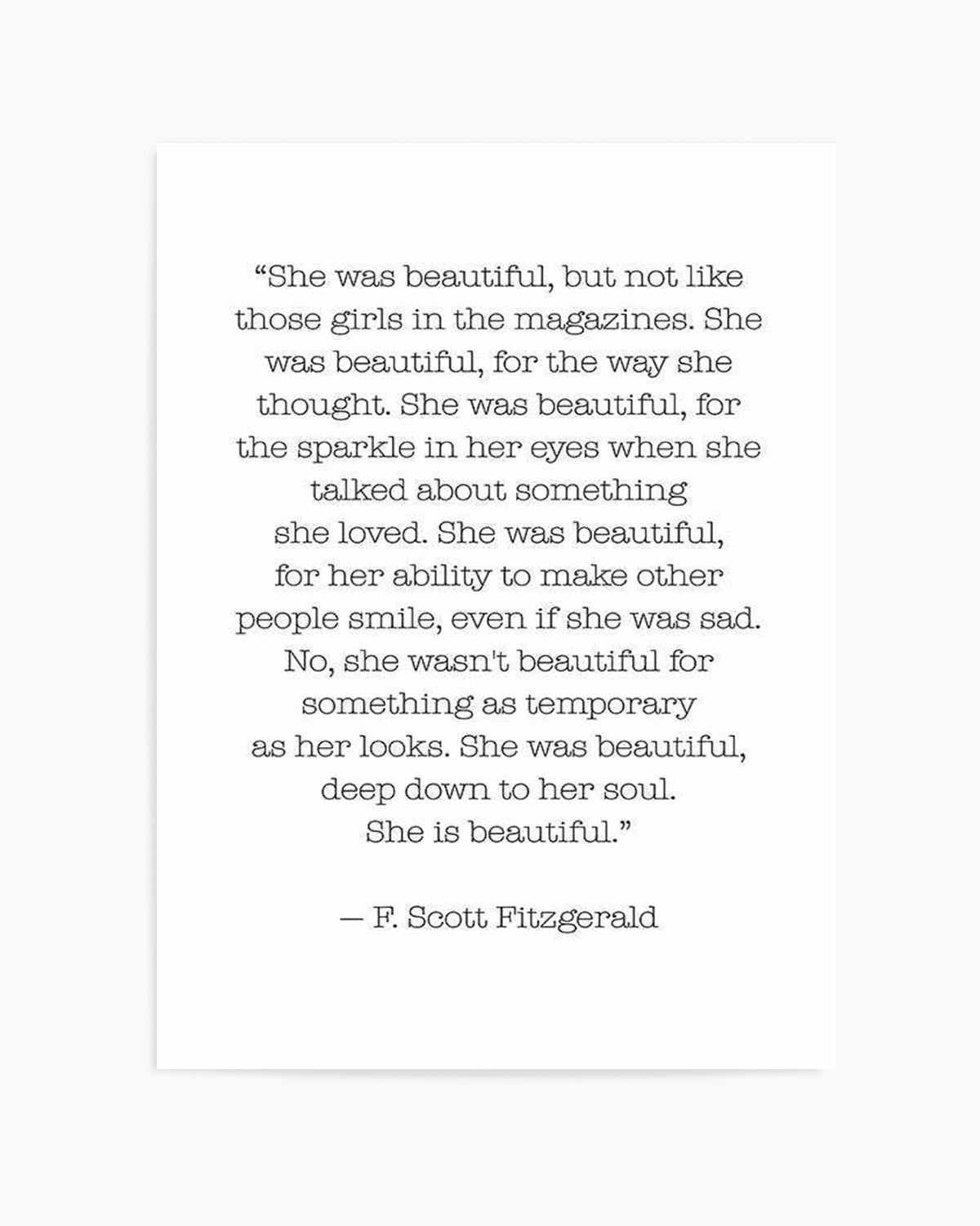 She Was Beautiful Quote Art Print