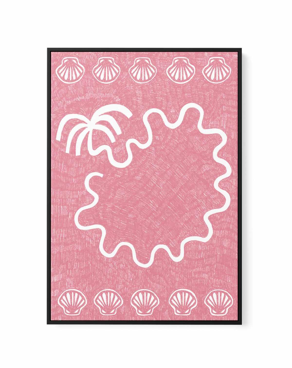 Shells And Palm Tree Baby Pink by Shatha Al Dafai | Framed Canvas Art Print from Olive et Oriel where you can shop wallpaper and artworks online