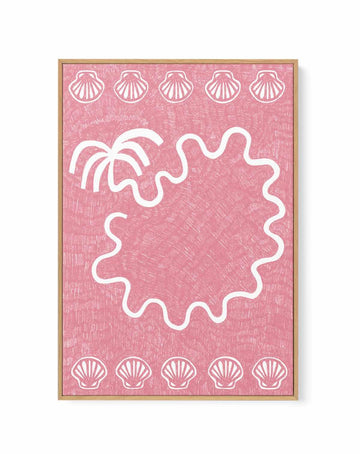 Shells And Palm Tree Baby Pink by Shatha Al Dafai | Framed Canvas Art Print from Olive et Oriel where you can shop wallpaper and artworks online