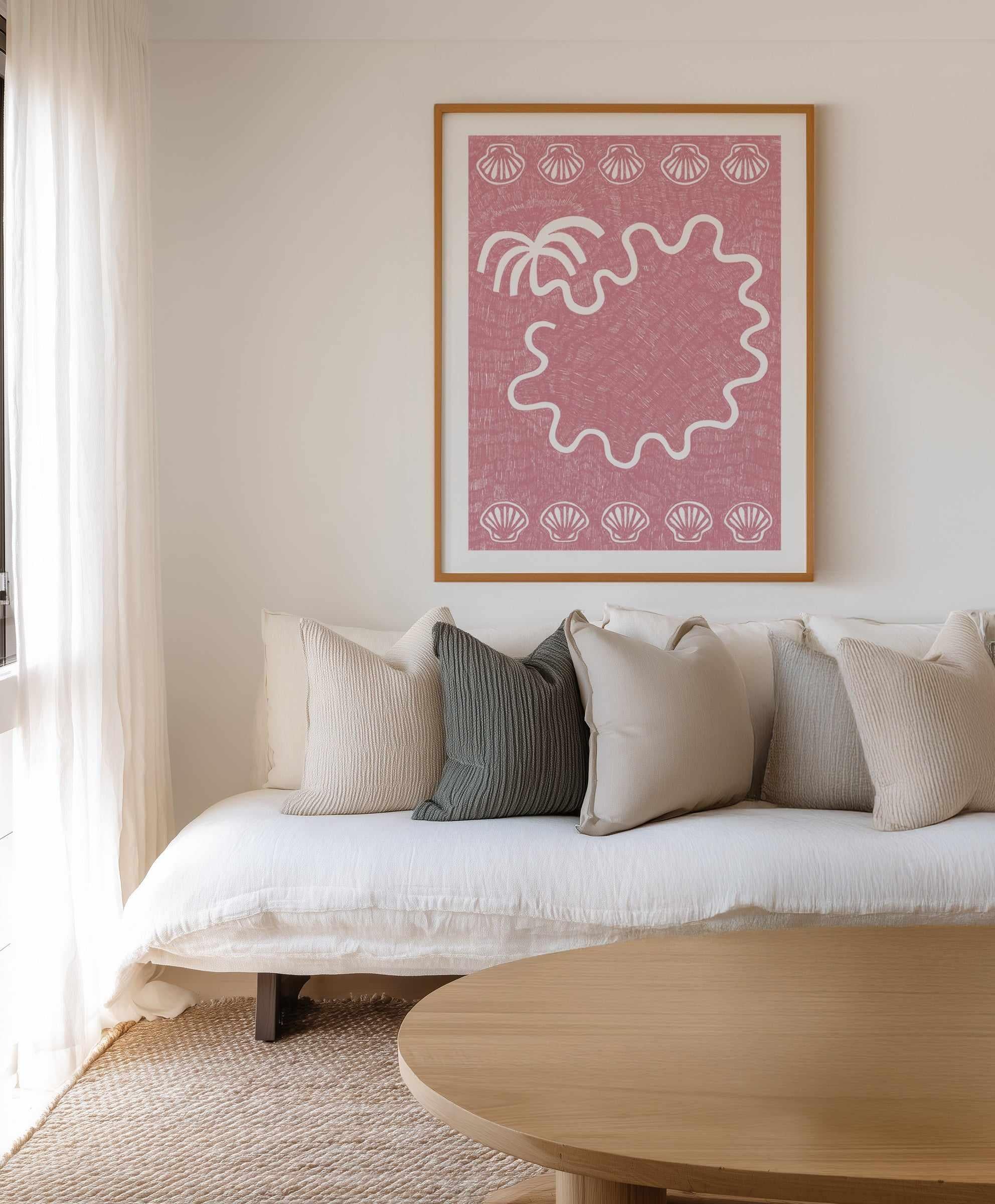 Shells And Palm Tree Baby Pink by Shatha Al Dafai | Art Print